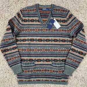 Polo Ralph Lauren Men’s Fair Isle 100% Wool V-Neck Sweater, Size Small (New)